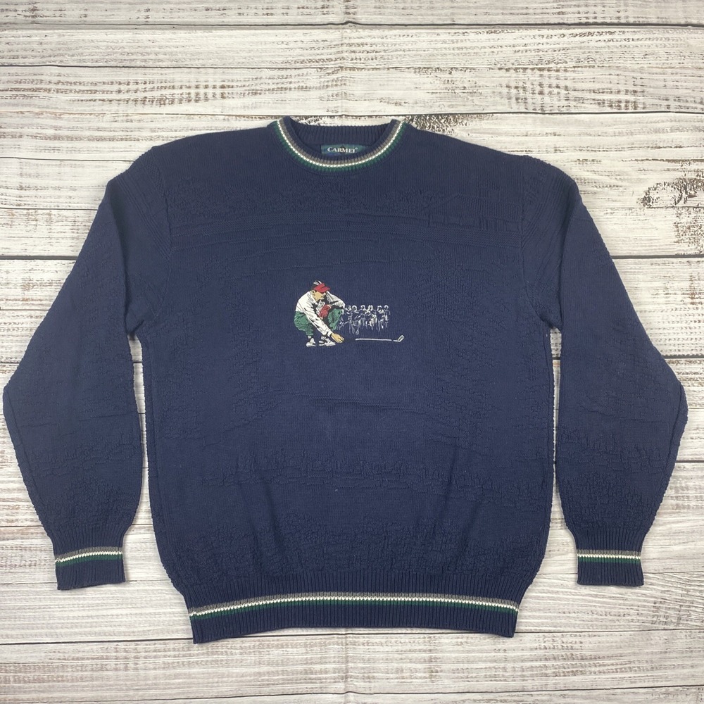 VTG‎ Carmel Sweater Crewneck Men's Casual Blue Pullover Golf Graphic Size L USA